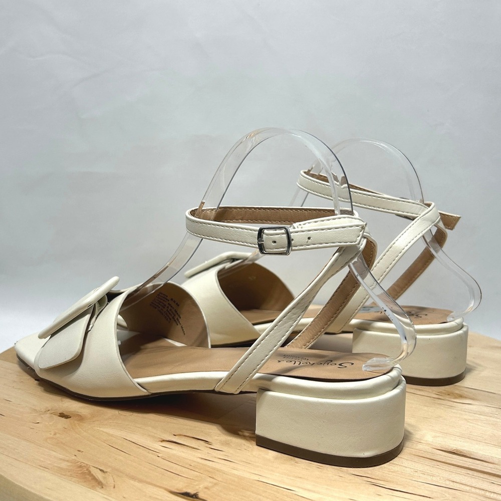 Seychelles Buckles Ivory Square Toe Block Heel Womens Sandals - Size 9.5M - Picture 6 of 10